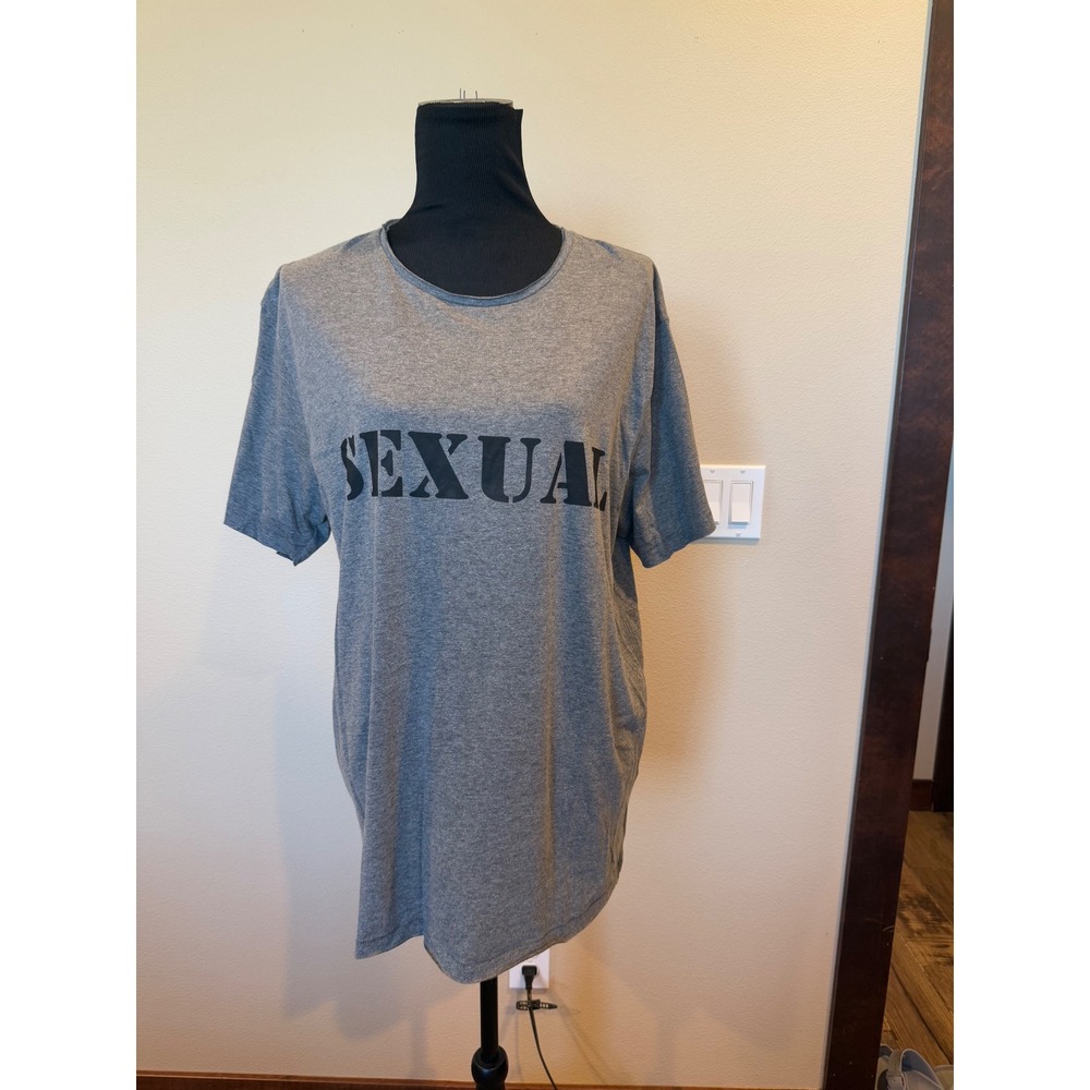 KITTENISH Gray Sexual Graphic Print Crew Neck Short Sleeve T Shirt Top